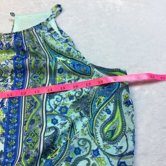 London Times Blouson Dress Size 12 Womans Blue Paisley Halter Neck Sleeveless - Picture 10 of 13